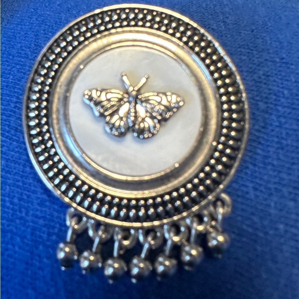 Lia Sophia Jewelry Silver Tone Circle Butterfly Pendant Necklace Brooch Pin